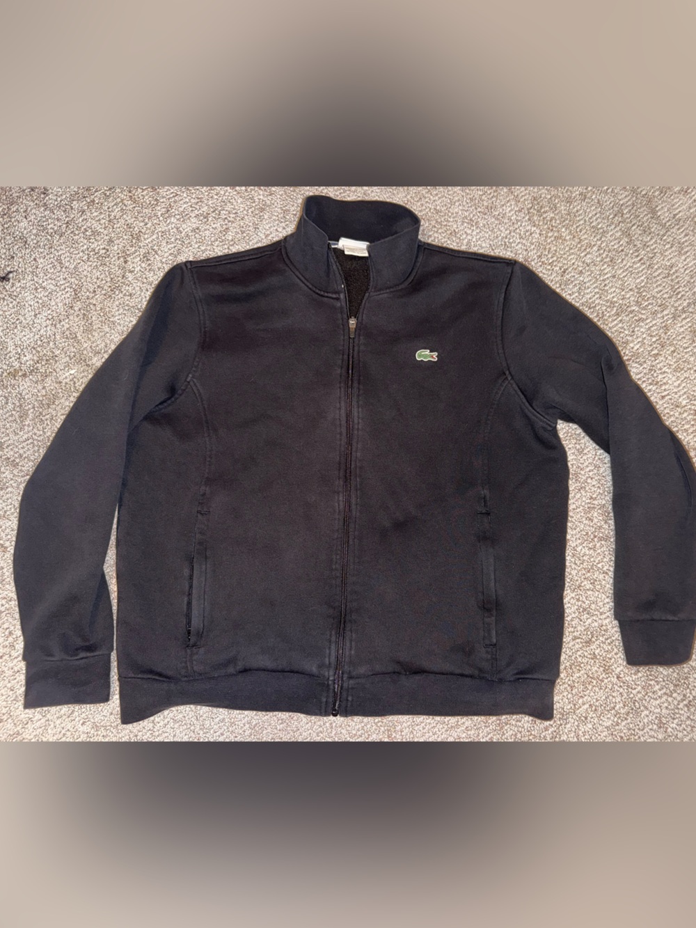 Lacoste sport Men’s Black Full-Zip Jacket sweater front crocodile logo sz 7 XXL